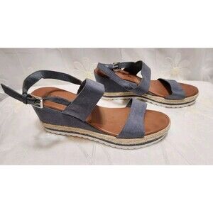 Unisa Women 9 Grayish Blue Suede Wedge Heel Sandals Stylish Strappy Coastal Boho